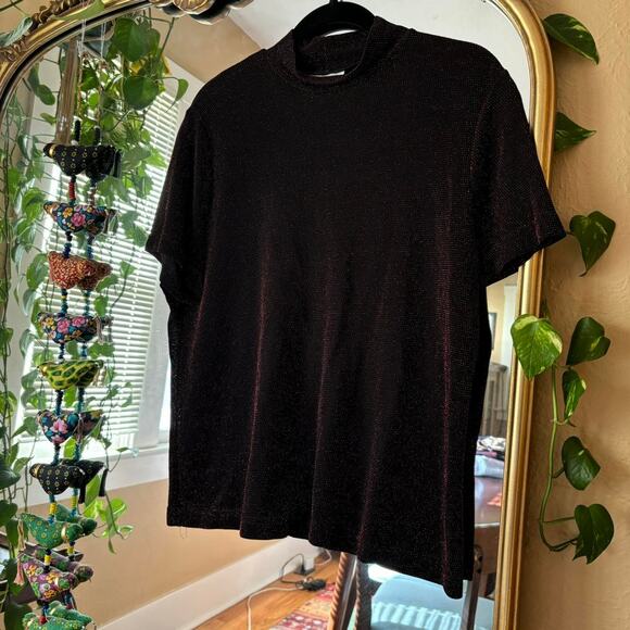 Vintage Appàrenza Black Red Sparkle Mock Neck Y2K Shirt 90s 00s NYE - Picture 4 of 9